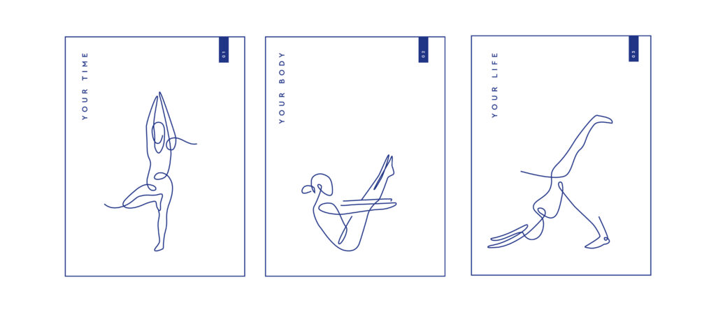 poster set for yoga class or pilates. one line vector poster. yoga postcard. line art design